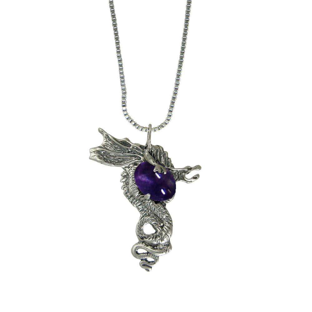 Sterling Silver Warrior Dragon Pendant With Iolite